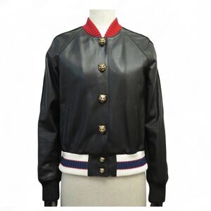 Gucci Black Leather Rajah Bomber Jacket